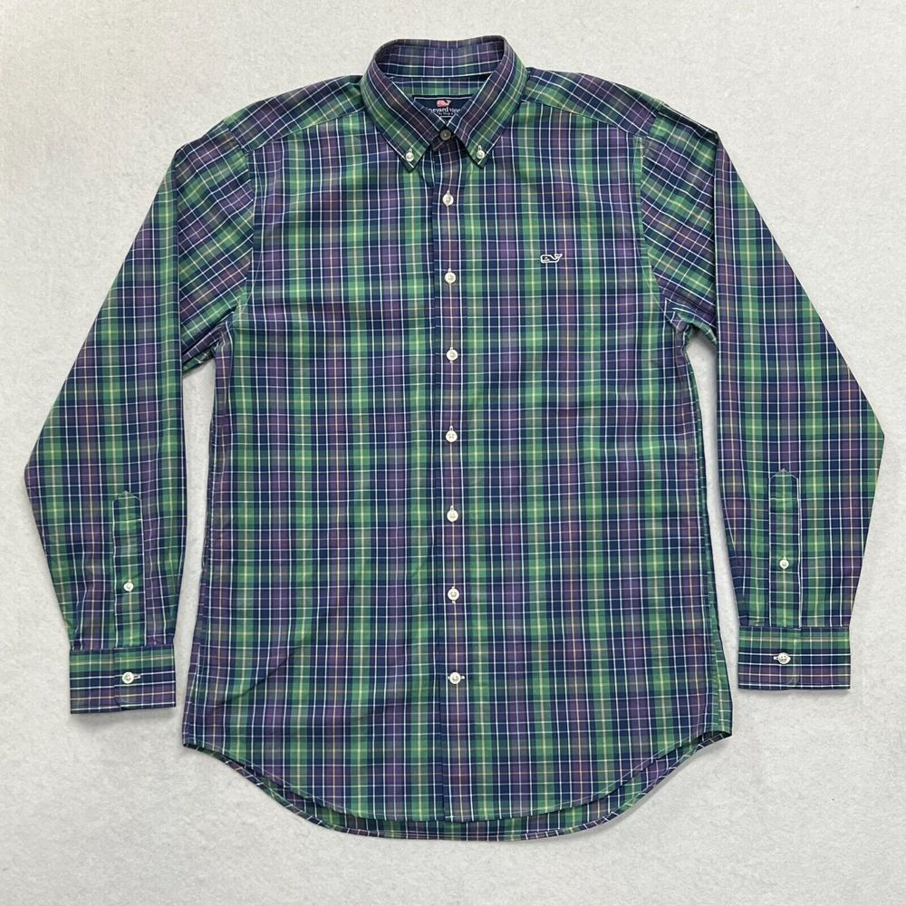 Mens Vineyard Vines Slim Fit Check Button Down Whale Shirt Size Medium EUC